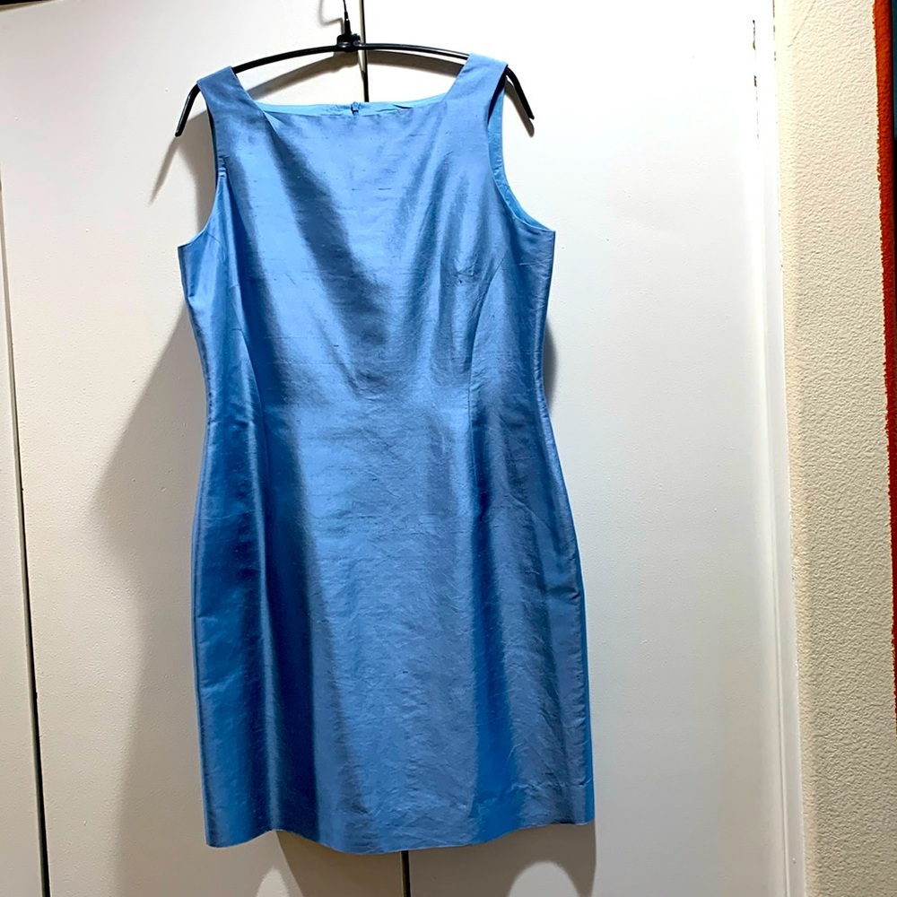 Jones NY Country silk shantung sheath dress, size 12Petite, square neck,